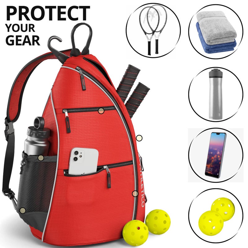 Athletico Sling Bag - Crossbody Backpack for Pickleball, Tennis, Racketball, and Travel for Men and Women (Red) - Image 4